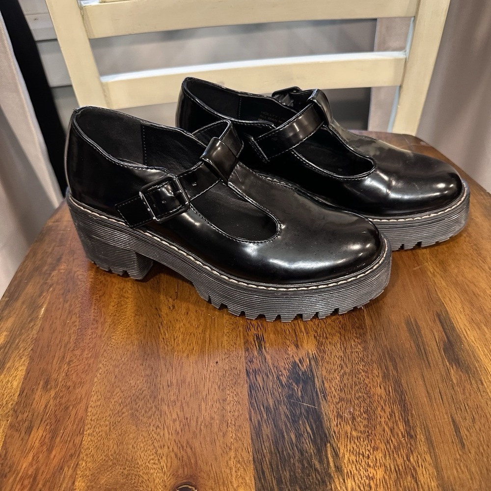 Madden Girl Women 6 Hollyy Black Patent Platform Mary Jane Loafer Lug Sole‎ Y2K
